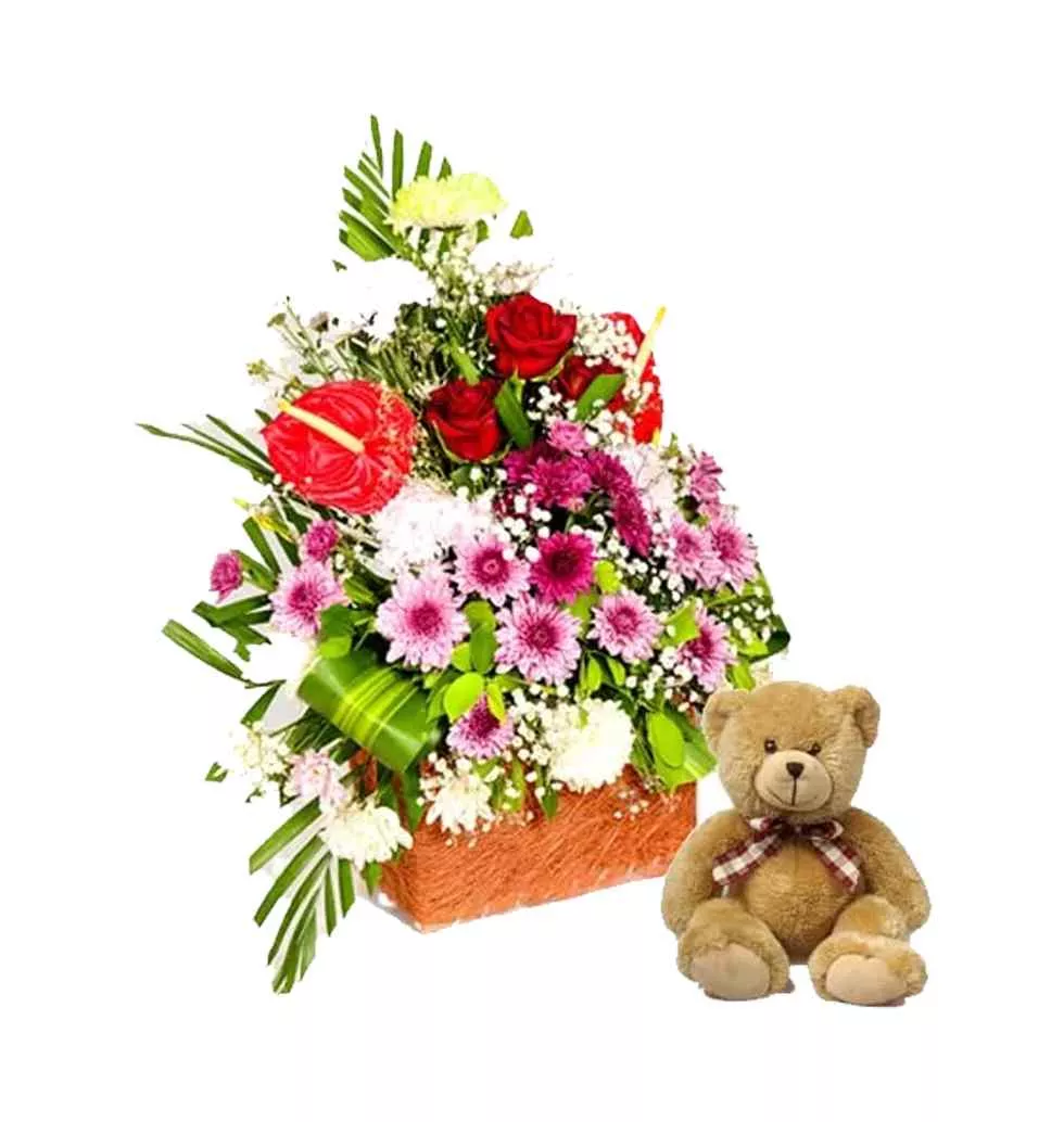 Aromatic Fresh Seasonal Flowers and Teddy