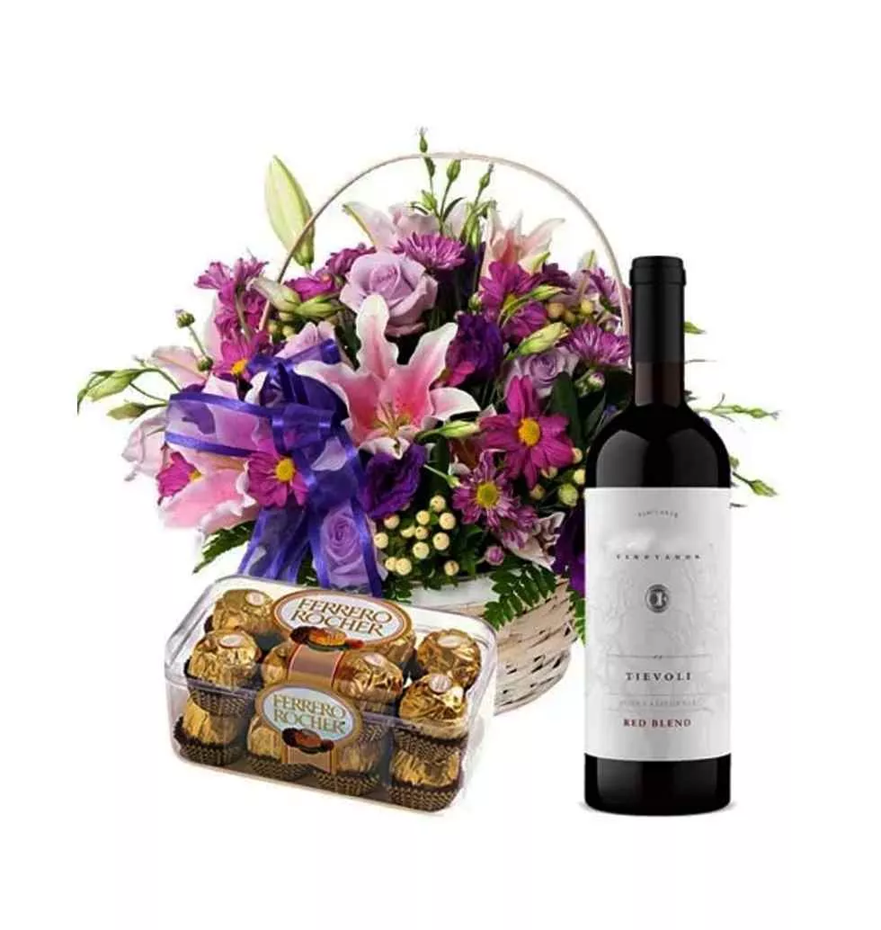 Beautiful Seasonal Flowers and Mouthwatering Ferrero Rocher with Red Wine