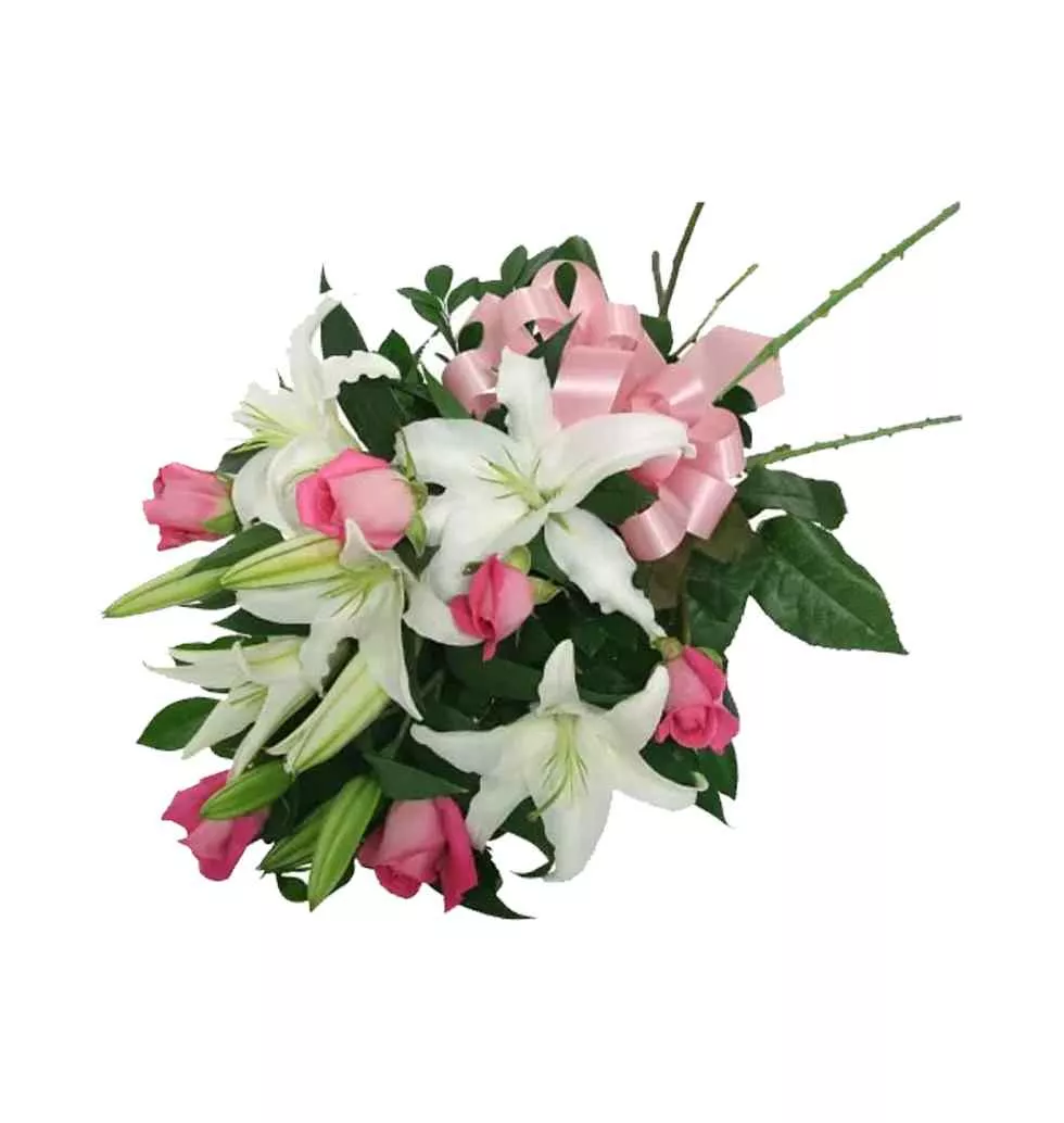 Classic Pink Bloom and Star-Shaped White Lilies