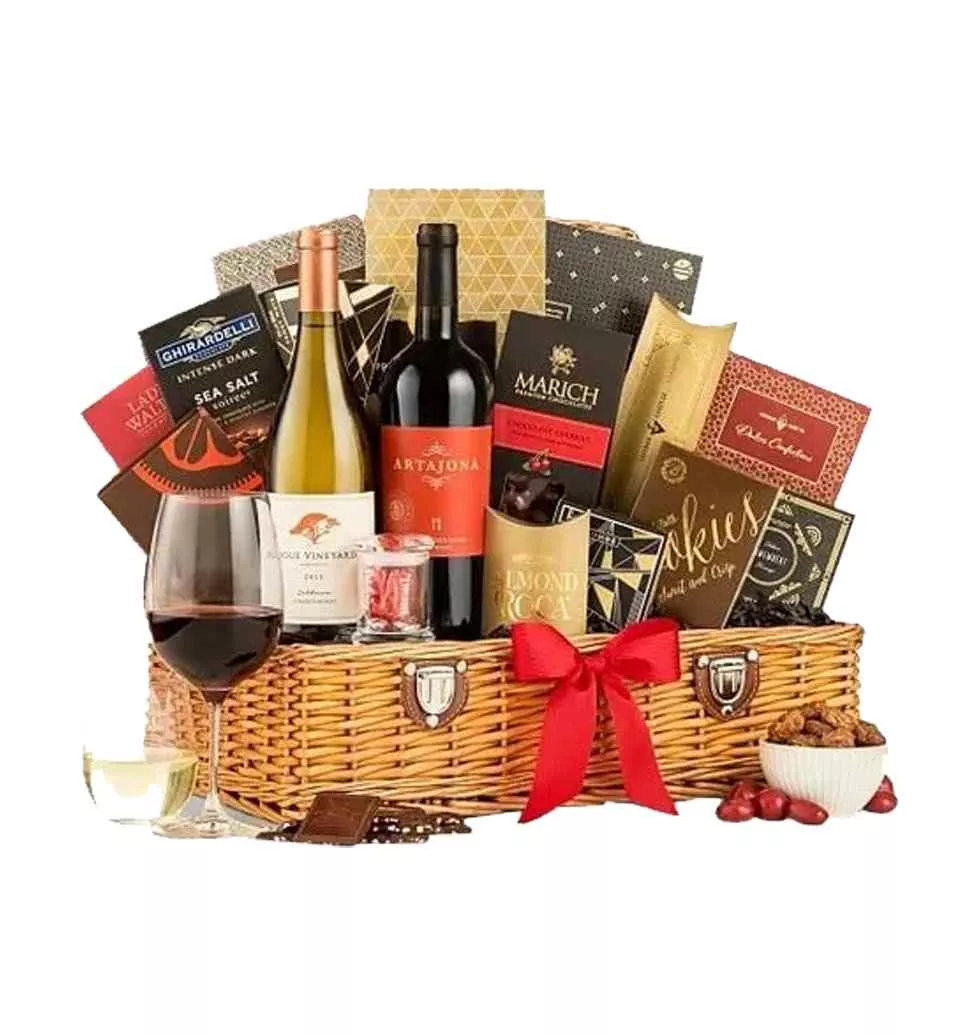 Delightful Three French Wine and Munchies Basket