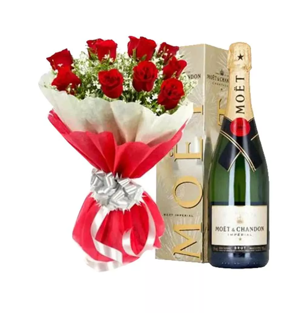 Expressive 12 Red Roses with Champagne Hamper