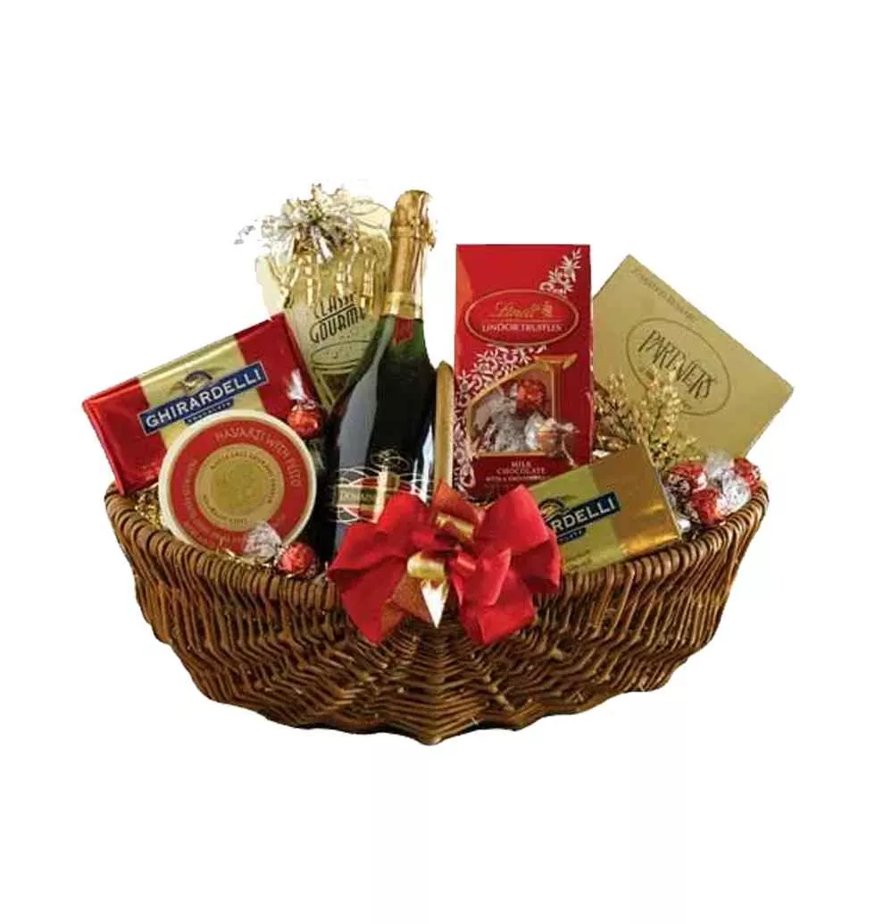 Radiant French Wine, Cheese and Chocolate Basket