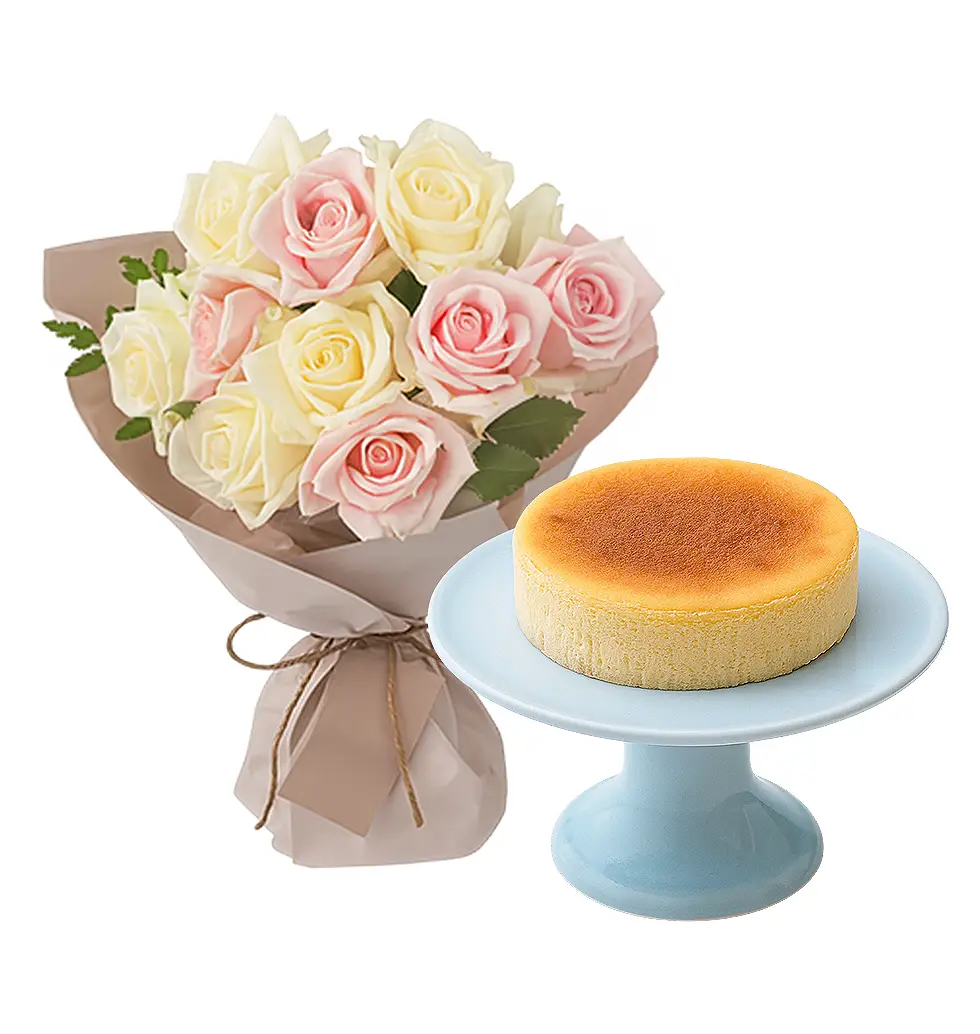 Delightful Cheese Cake & Roses Bouquet