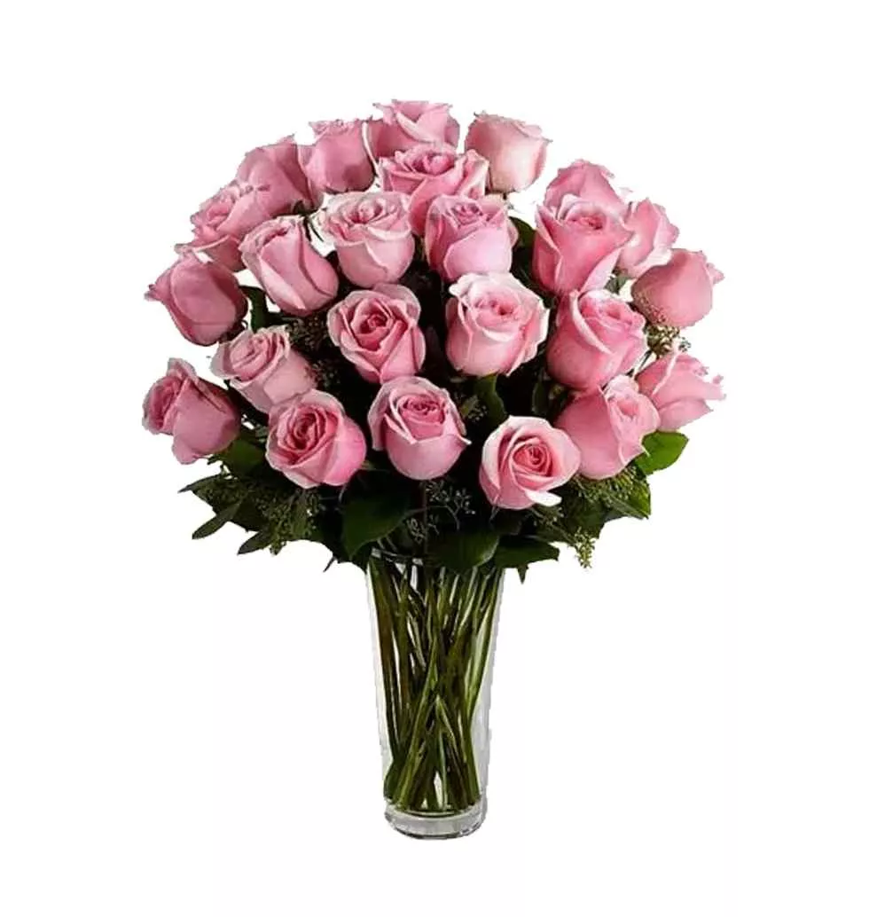 Cheerful 2 Dozen Pink Roses and Vase